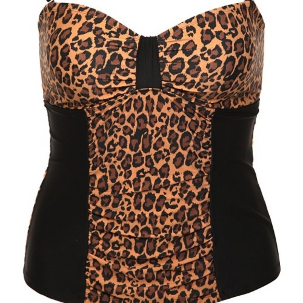 Retro Chic Black + Leopard Tankini Top Size 4X